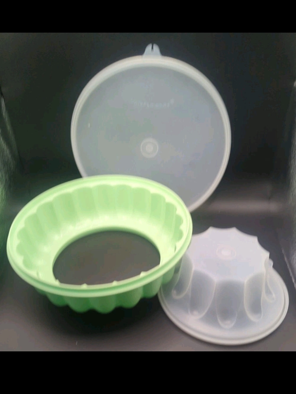 Vintage Green Tupperware 3 Piece Jello Mold, Ice Ring